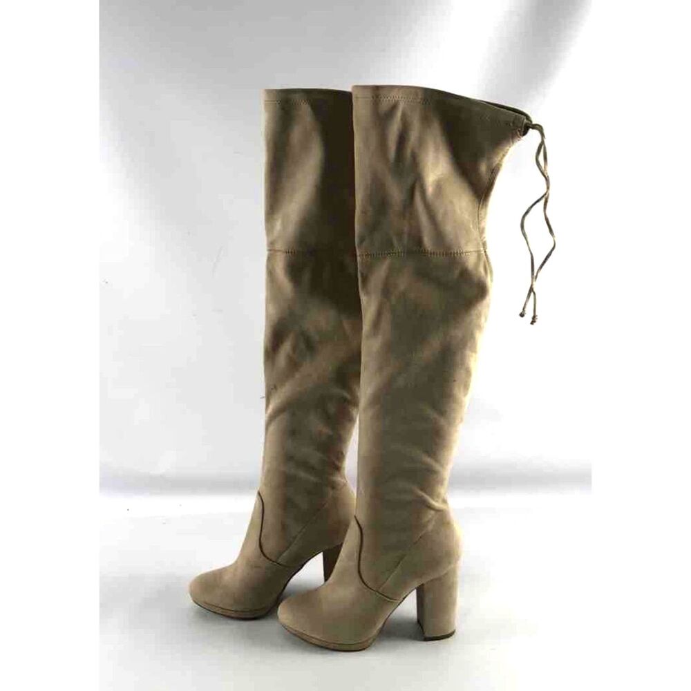Zigi Soho Majori Beige Over-The-Knee Block Heel Fabric Boots Women's Size 7.5